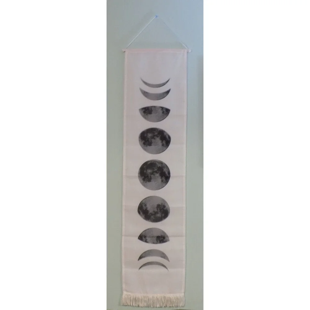 2 Art Print Wall Hanging Scroll Black & White Moon Phase Tapestry Cloth
